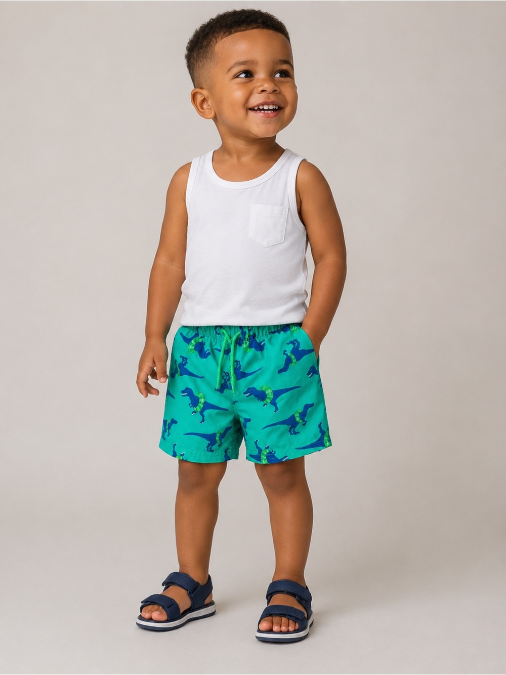 Old Navy Green Swim Trunks with Blue Dinosaur Print Size 2T